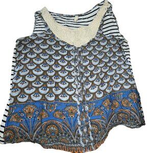 anthropologie TINY blue trompe l'oiel sleeveless multi tassel print…